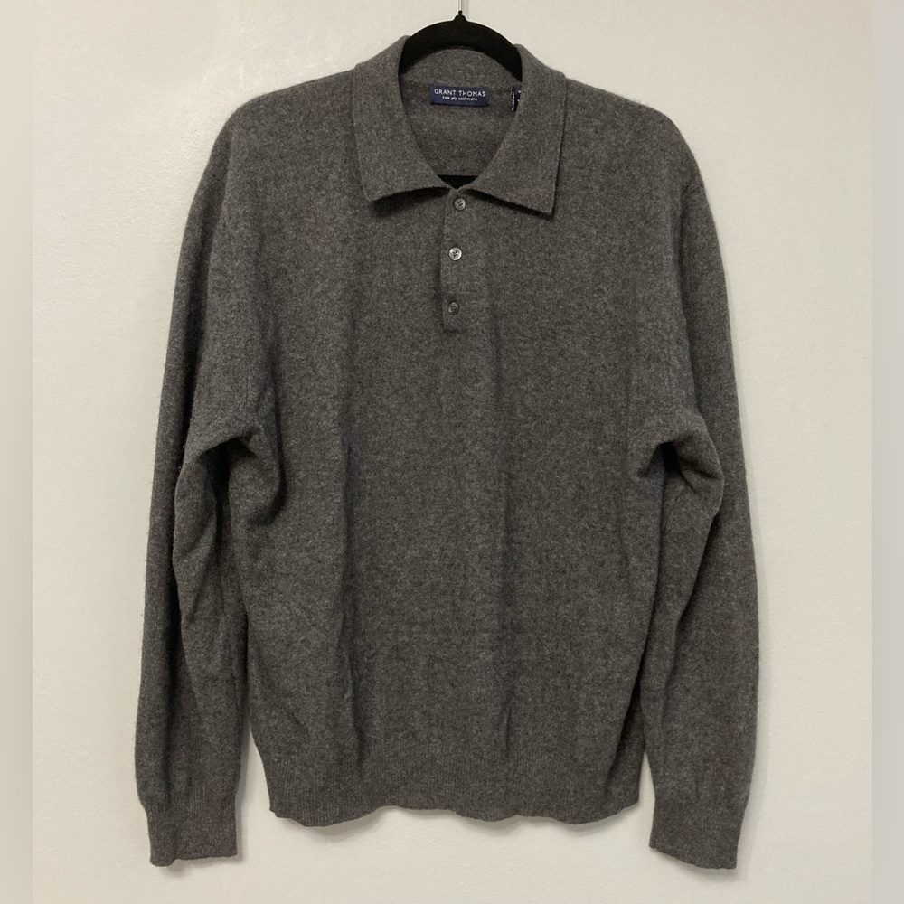 Grant Thomas Gray Two Ply Cashmere Long Sleeve Sweater Shirt